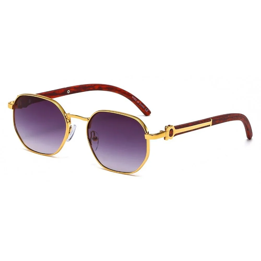 Men Sunglasses Trendy Black Lens Flat Fashion‎ Retro Shades Gold Metal Hip Hop